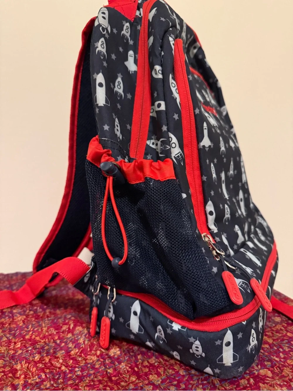 bentgo Kids Rocket Navy Backpack with Red Trim